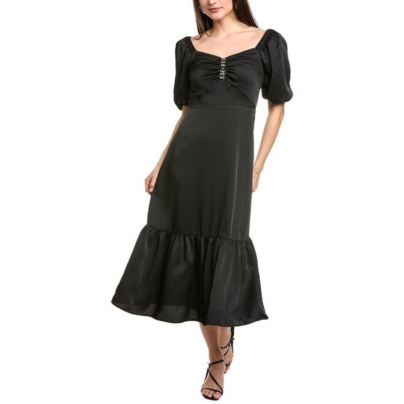 Anne Klein womens Puff Sleeve Midi Dress, Size 14, Black MSRP $139